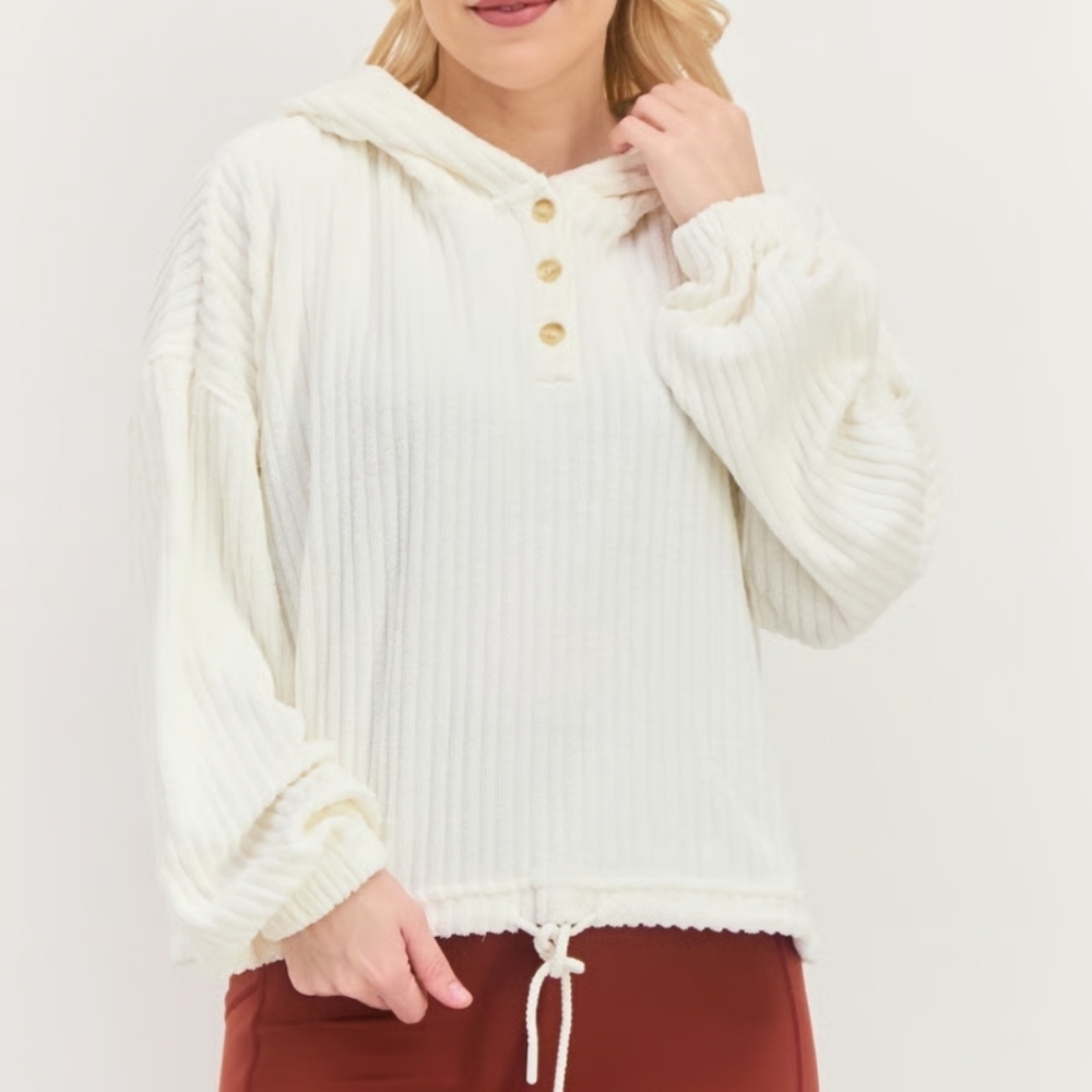 Hurley Women's Trista Henley Hoodie Hooded Sweatshirt Off-White Large